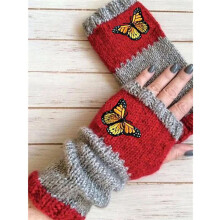 Winterwanten van warm fleece voor dames, halfvingerige winterhandschoenen, dikke warme handschoenen rood
