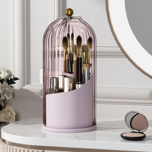 Porte-pinceaux de maquillage avec couvercle, organisateur de maquillage transparent rotatif à 360 pour coiffeuse, comptoir de salle de bain.