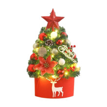 17" Pre-Lit Mini Christmas Tree Set with LED Lights & Ornaments, Red, Compatible with Indoor Table Decor