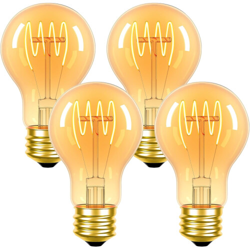 Λαμπτήρες Edison A19, Θερμό φως Amber, 2200K, Συσκευασία των 4