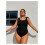 Μαγιό Plus Size με μαύρο ριμπ τελείωμα - Γυναικείο ολόσωμο μαγιό με φιόγκο και έλεγχο 1