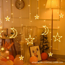 11.5ft Moon & Stars LED Curtain Lights, Christmas Hanging Decorations, Compatible with Indoor Home Decor