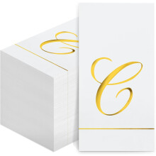 100 Pcs Gold Monogram Initial Napkins (C) – Disposable Elegant Paper Towels for Wedding, Bridal Shower, Holiday & Birthday Parties