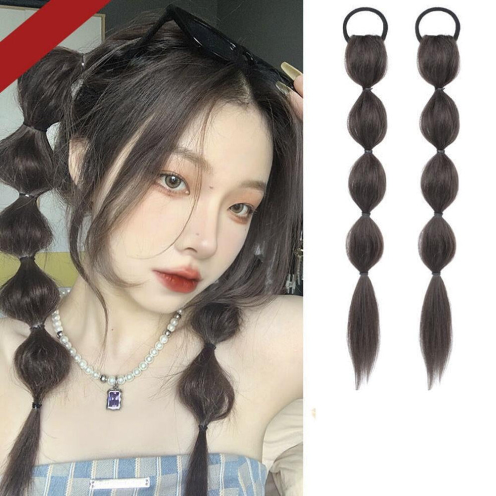 Unisex Female Bubble Plait Synthetic Wig Double Ponytail Hair Extension Sweet Cool Simulation Hair Natural Temperament Artificial Wig