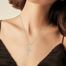 Silver Cross Necklace for Women with CZ and Moissanite