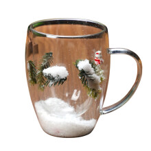 Mug de Noël en verre à double paroi avec boule à neige 3D