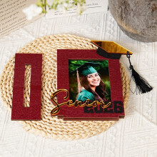 Cadre photo de remise de diplôme Senior2026 - Cadre photo de table en bois avec décoration de chapeau et de pompon de diplômé, cadeau de fin