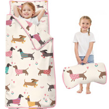 Dachshund toddler nap mat with sleeping bag design