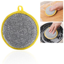 1PC Yellow Double-Sided Dishwashing Sponge, Nylon-Filament Scrub Pads for Dishes, Pots, Pans, Sink & Basin