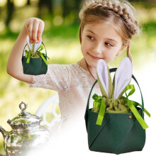 Sac et panier à bonbons oreilles de lapin de Pâques – Joli sac réutilisable en forme de lapin pour la chasse aux œufs, le rangement des