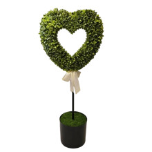 Boxwood Heart with Bow Topiary, 30 Inch Heart Topiary Green & White Valentine's Day Artificial Boxwood Decoration, Faux Love Topiary Ball