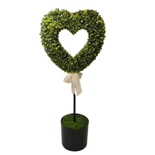 Buchsbaumherz-Topiary mit Schleife, 76 cm, Grün und Weiß