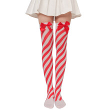 Joulujuhla Raidalliset Reisikorkuiset Sukat Pörröisillä Hihansuilla Festivaali Cosplay Juhlat Polven Yli Pitkät Sukat