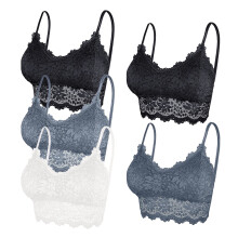 Beha's voor dames, 5-delige set: kanten bralette met vulling, bandeau-bh met uitneembare vulling, sportbeha's voor dames, maat S, Z01 Donkergrijs