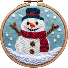 DIY Punch Needle Kit: Cute Cartoon Snowman, Easy for Beginners, Includes Hoop & Yarn – 20x20cm Embroidery Set for Craft Lovers