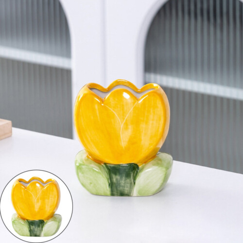 Blomsterformet keramisk penholder – gul, 1 stk. 1