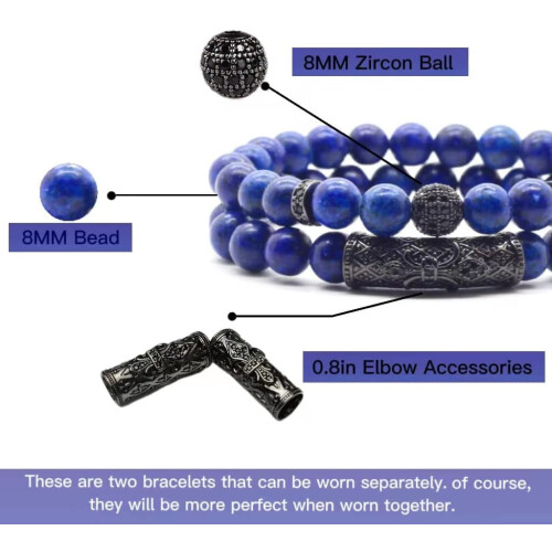 Lapis Lazuli perlearmbånd, 8 mm, justerbar stretch, 1