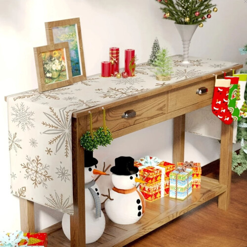 Winter Table Runner Snowflake Design Linen 33x93cm 2