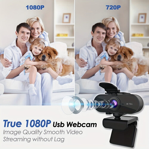 Full HD 1080P webcam met microfoon, groothoeklens en autofocus. 2