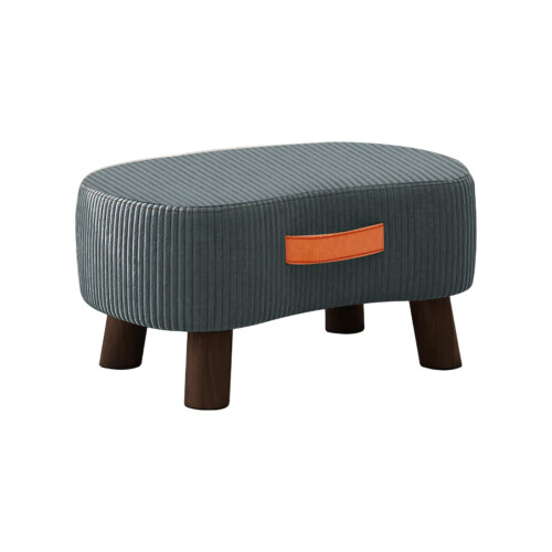 Taburete de terciopelo con patas de madera y asiento acolchado. 1