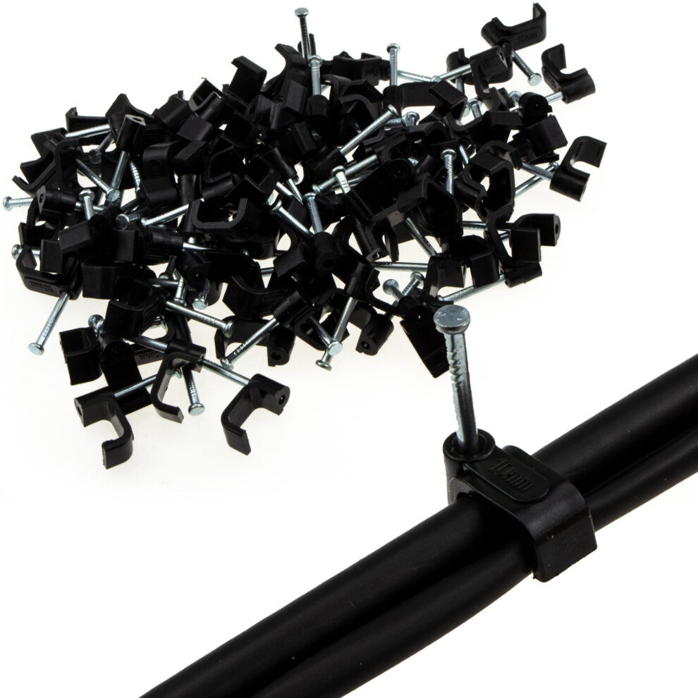 Kenable Entie Flat 10Mm Cable Clips For Rg59 Shotgun Cable Cctv [100 Pack] Black