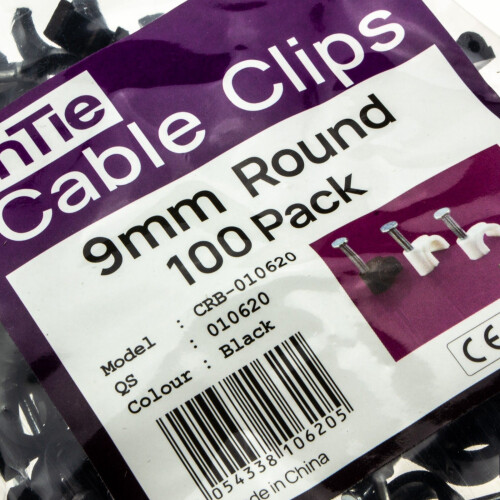 Round Black  9mm Cable Clips Secure Fastenings Cables [100 Pack] 1