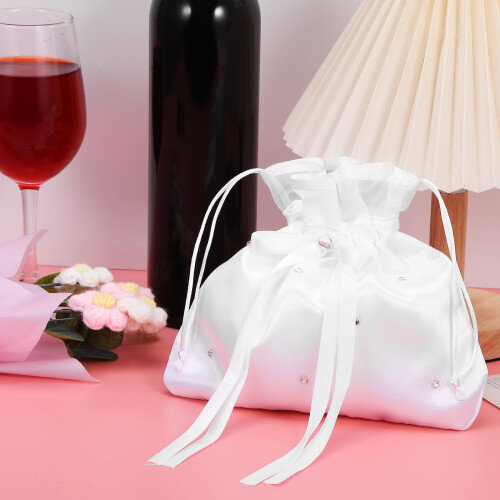 Bride Bag White Fabric Drawstring Pouch8.45x7.66in 1