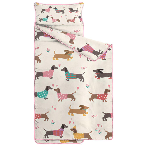 Dachshund toddler nap mat with sleeping bag design 1