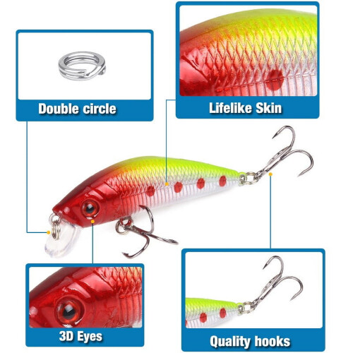 2 esche artificiali da pesca Minnow da 7 cm / 7,9 g, modello Peacock Killer Surface Lure 2