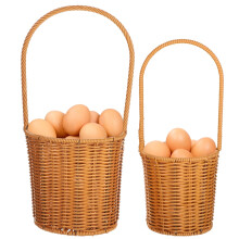 Lot de 2 paniers de rangement en rotin tressé à la main avec poignées, paniers de rangement portables pour fruits et légumes en forme d'œuf ou