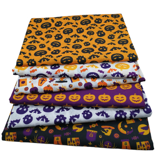 Ύφασμα Patchwork για Halloween DIY50x50cm, 6 τεμάχια Ψηφιακής Εκτύπωσης Πολυεστερικό Ύφασμα για
