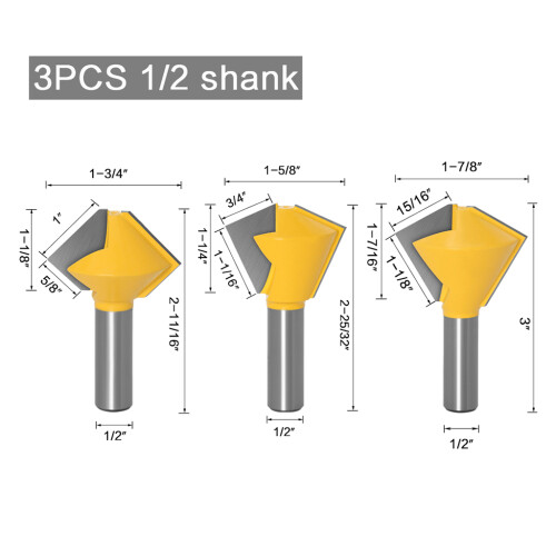 3x Bird's Mouth Router Bit 1/2" Shank Multi-sided Joint Bit Make Joining Up Multi-sided Projects Easy 6/ 8/12 Sided 2