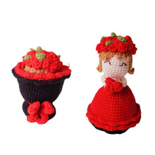 Poupée de fleurs réversible au crochet, robe de mariée travestie faite main pour femmes et amies – Rouge (Kit de matériel, non fini)