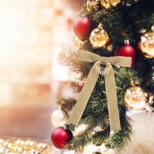 Nœud de Noël en velours doré – 1 nœud décoratif luxueux pour sapin, couronne, guirlande et emballage cadeau, ornement de Noël élégant et