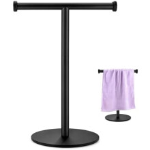 Porte-serviettes à main, noir mat, pour salle de bain ou cuisine. Support de comptoir en forme de T. Dimensions : 28 cm (L) x 17 cm (l) x 41 cm
