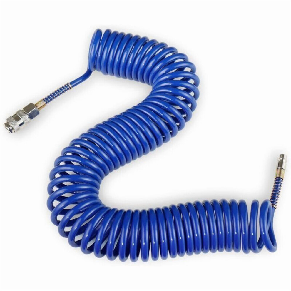 9M Spring Pu Air Hose Coiled Pu Air Hose Pneumatic Hose For Air Line Or Fluid Transfer, With Bend Restrictor Quick Coupler And Plug 9405492204386