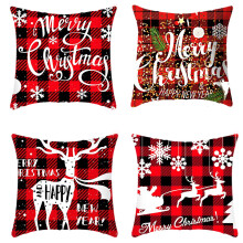 Lot de 4 housses de coussin de Noël – Flocons de neige et rennes en lin, sans garniture, compatibles avec les coussins standards