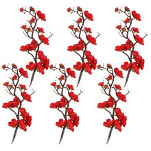Lot de 6 magnifiques pics à gâteaux en forme de fleurs rouges pour la décoration de fêtes d'anniversaire et de mariage.