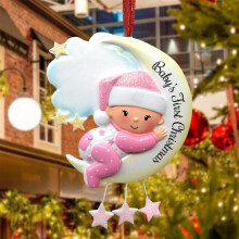 1 décoration de Noël personnalisée pour bébé fille sur la lune, premier Noël de la petite-fille nouveau-née, filleule