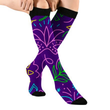 Carnavalskousen voor dames, ondersteuning voor verpleegkundigen, dijhoge, comfortabele compressiekousen met veertjes, wandelkousen voor dames, roze