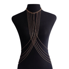 Layered Tassels Crossed Body Jewelry Gold Chest Chain For Women Music Festivals Nightclub Outings Bikinis Accessories