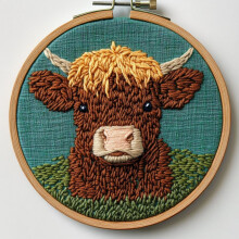 Cute Baby Brown Highland Cow Punch Needle Kit for Beginners – DIY Yarn Embroidery Set with Printed Pattern, Hoop & 20x20cm Fabric (3)
