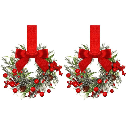Mini julkransar röda bär snöig cederträ 12 st