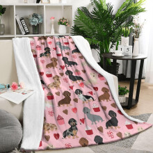 Pink dachshund and heart flannel throw blanket 50x60 inches