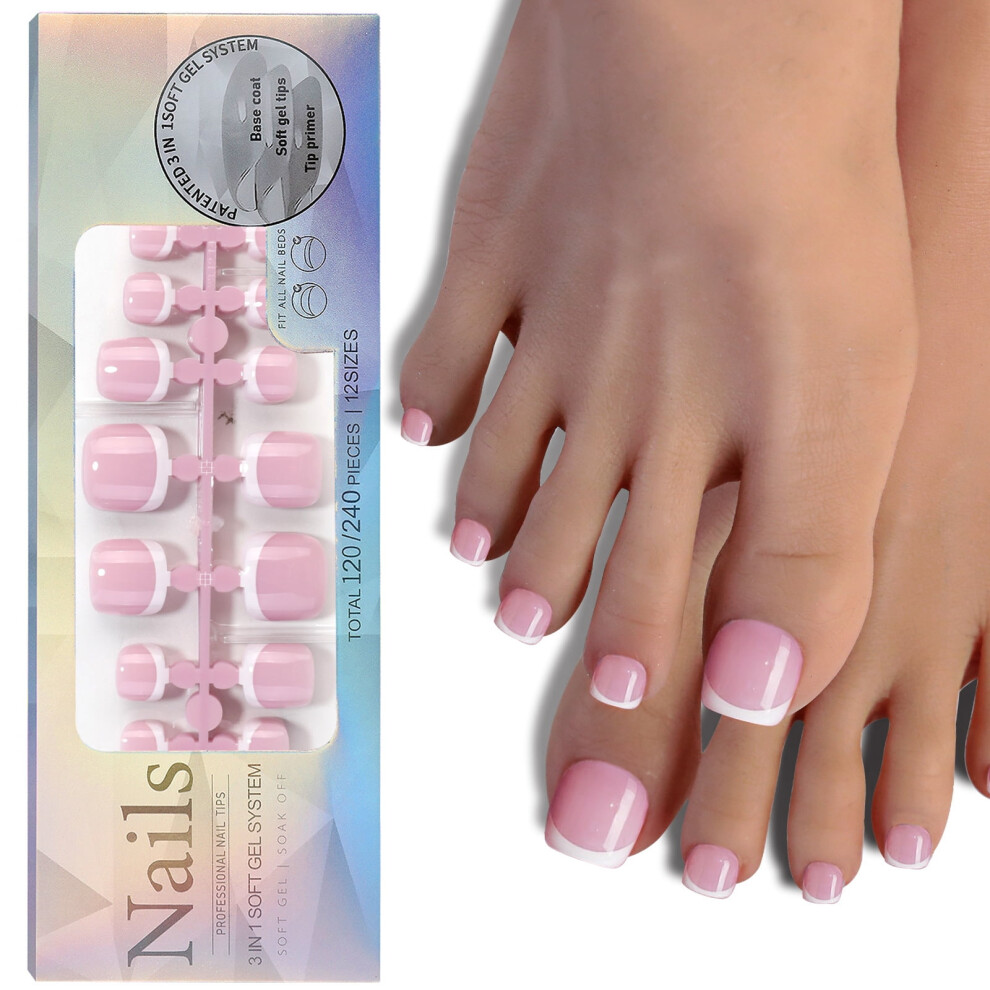 120PCS French Gel Toenail Tips French Tips Press on Nails 12 Sizes Fake Nails False Toe Nail Wearable Tips for Nail Art DIY