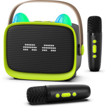 Bréagán Mini Karaoke Uasghrádaithe do Pháistí, Cainteoir Bluetooth Inaistrithe le 2 Mhicreafón Gan Sreang, Emoji & Soilse LED, Bronntanas