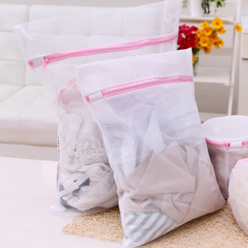 3pcs Small Mesh Laundry Bag White Polyester Travel Packing Organizer General Users Travel Use