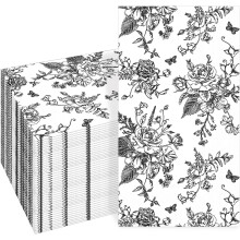 Svarte 3-lags engangsservietter med blomsterdesign – 100