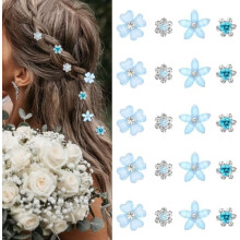 Hellblaue Mini-Blumenhaarspangen für Damen und Mädchen, 20 Stück