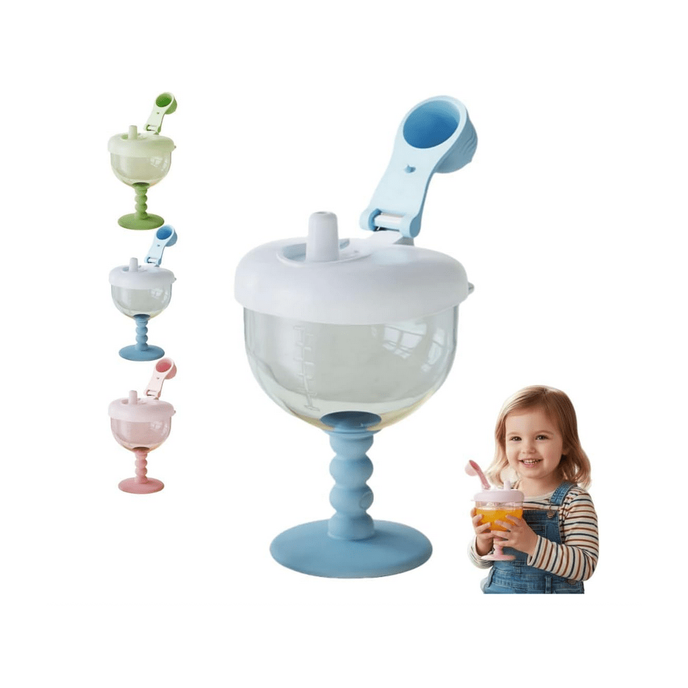 Cute No-Spill Goblet Cup With Lid, Leak-Proof Sippy Cup For Toddlers 12M+, Easy-Grip & Measurement Marks – 2Pcs (Blue), Compatible With Standard Blue